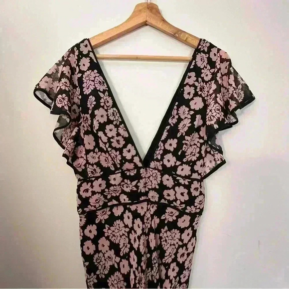 Milly Deni Floral Print Chiffon Maxi Dress Size 2 In Pink Wedding Formal Garden - Picture 9 of 13